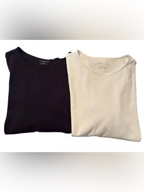 Christopher & Banks White and Navy Blue Cotton Crewneck Tees Size XL